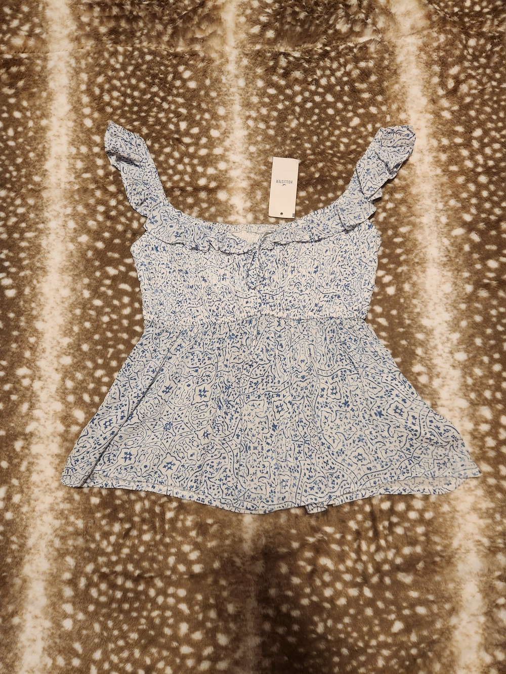 Hollister blue and white babydoll Easy Smocked off the shoulder top